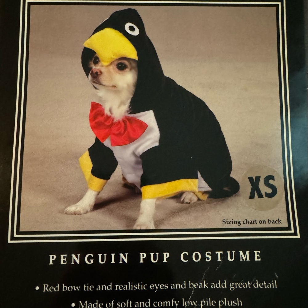 Zack & Zoey Penguin Pup Costume. Red bow tie and realistic eyes. Size XS NWT